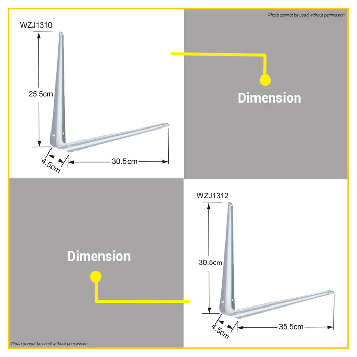 BUILDMATE Wadfow Heavy Duty Shelf Brackets 0.8MM - 1MM Thickness 4" - 12" Inch Angle Corner • WHT