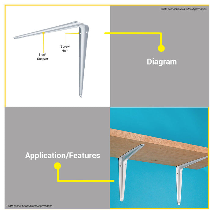 BUILDMATE Wadfow Heavy Duty Shelf Brackets 0.8MM - 1MM Thickness 4" - 12" Inch Angle Corner • WHT