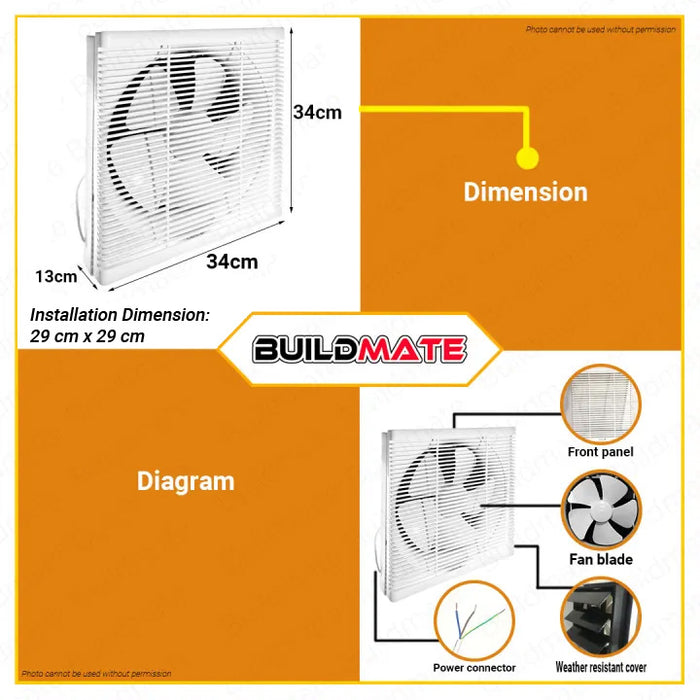 BUILDMATE Omni Wall Mounted Exhaust Fan 10" Inch Air Circulation Ventilation Wall Exhaust Ventilator Blower Extractor Fan XFW-250