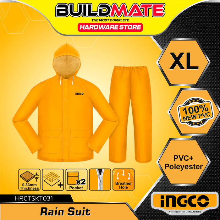 BUILDMATE Ingco New PVC Rain Suit Set M-3XL Waterproof Zippered Hooded Raincoat Outdoor Rain Gear HRCTSKT031 - IHT