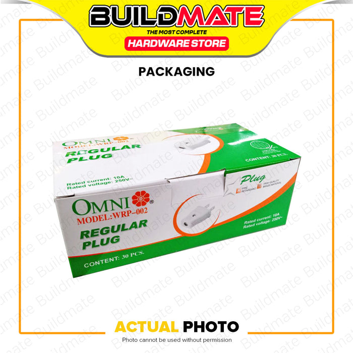 BUILDMATE Omni 30PCS/BOX Regular Plug 10A 250V 2-Prong Household Power Cord AC Outlet Electrical Plug WRP-002