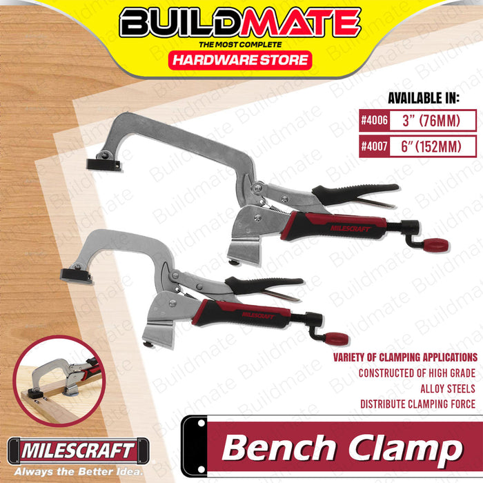BUILDMATE Milescraft Bench Clamp 3" / 6" Inch Heavy Duty Woodworking Clamping Tool for Pocket Hole Joinery Construction & Routing #4006 / #4007