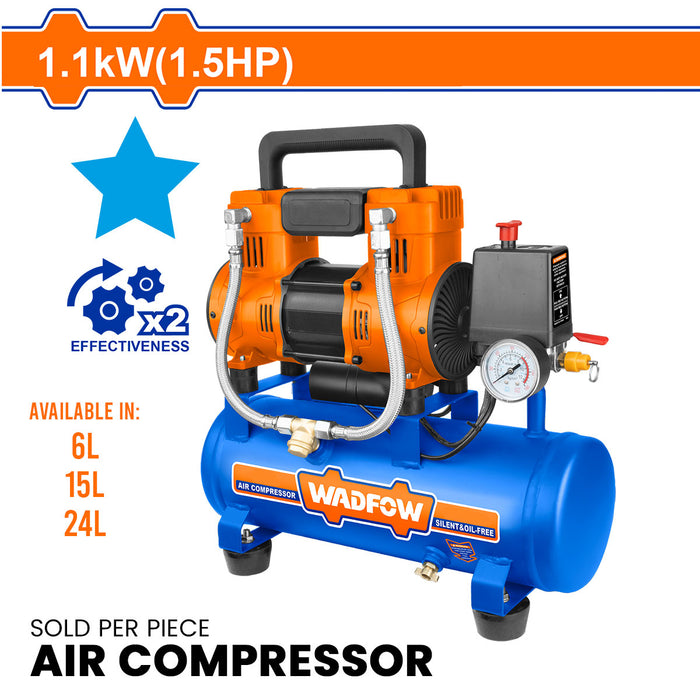 BUILDMATE Wadfow 1.5HP (1100W) Silent & Oil-Free Air Compressor Pneumatic Inflator Compressed Air Pressure Pump Machine For HVAC Systems & Power Tools - WPT