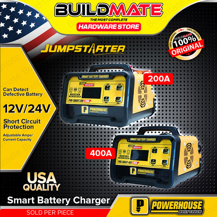 BUILDMATE Powerhouse 200A / 400A Smart Battery Charger 12V/24V With Defective Battery Detection Jump Starter Automatic Intelligent Automotive Multi-Stage Car Battery Charger - PHI