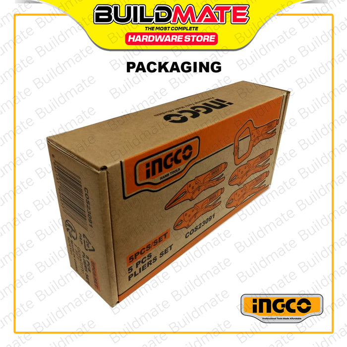 [EXCLUSIVE] BUILDMATE Ingco 5pcs Pliers Set 7" - 11" Curved Jaw, Straight Jaw, Long Nose, C-Clamp Vise Grip Locking Clamp Plier Hand Tools COS23091 - IPX