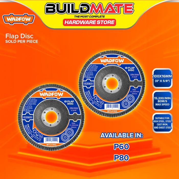 BUILDMATE Wadfow Flap Disc 100x16mm (4"x5/8") Abrasive Flap Sanding Wheel Disc for Grinding and Finishing SOLD PER PIECE WYL4302 / WYL4303 - WHT