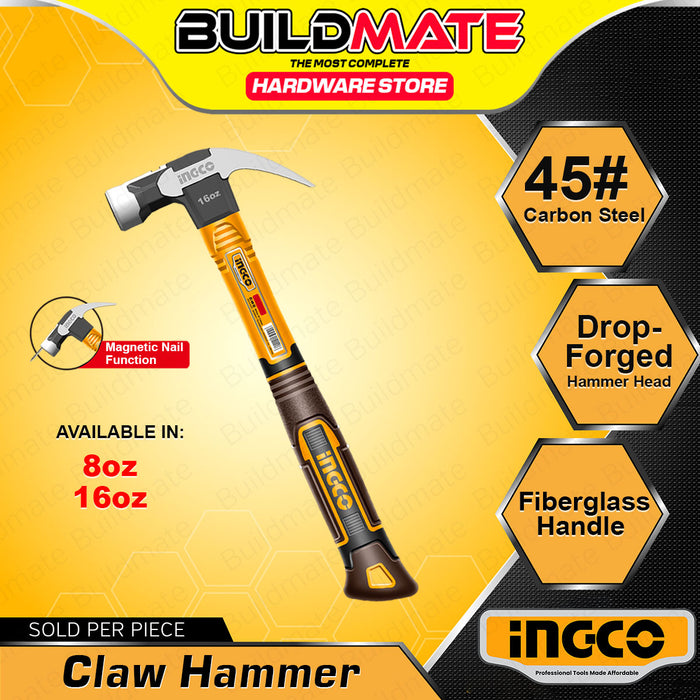BUILDMATE Ingco Claw Hammer 80z / 16oz Carpenter Nail Hammer with Magnetic Nail Function Martilyo SOLD PER PIECE - IHT