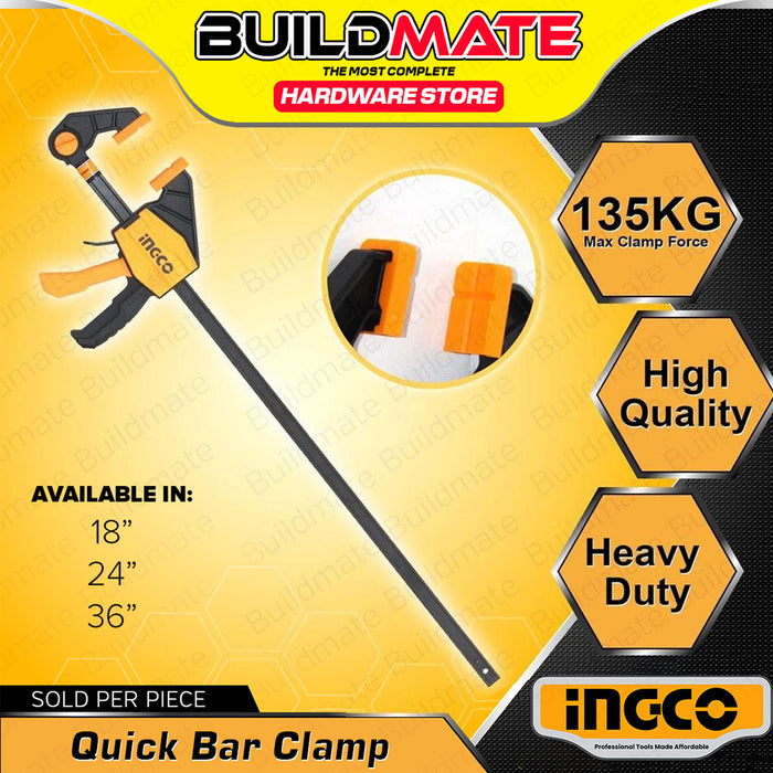 BUILDMATE Ingco Quick Ratchet Bar Clamp 18" - 36' Inch Hand Quick Release Grip Clamp for Woodworking Hand Tools HQBC18801 / HQBC24802 / HQBC36803 - IHT