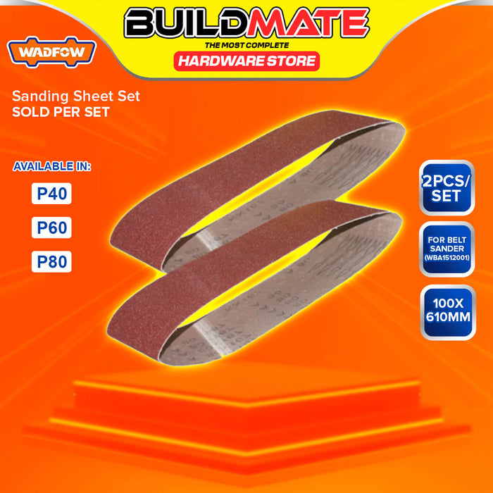 BUILDMATE Wadfow 2PCS/SET Sanding Sheet 100x610MM Grit P40-P80 Belt Sander Sheets Sandpaper For Polishing Wood SOLD PER SET - WHT