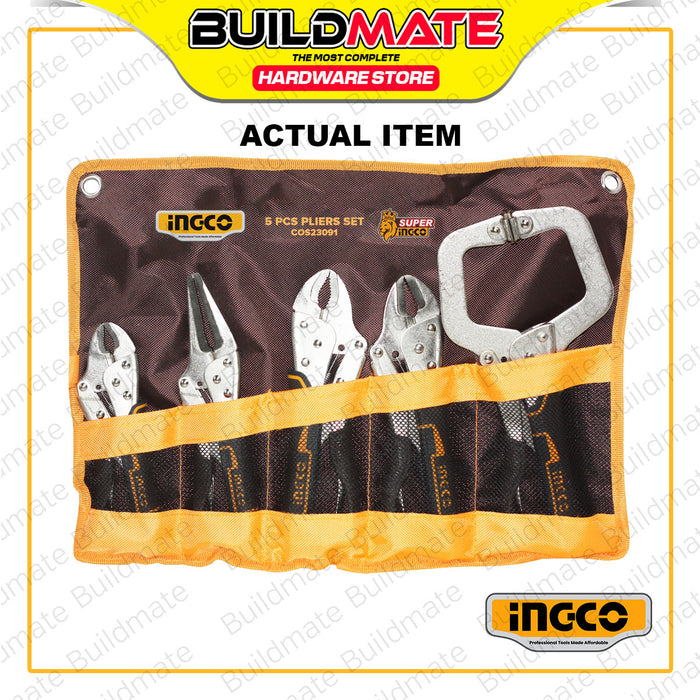 [EXCLUSIVE] BUILDMATE Ingco 5pcs Pliers Set 7" - 11" Curved Jaw, Straight Jaw, Long Nose, C-Clamp Vise Grip Locking Clamp Plier Hand Tools COS23091 - IPX