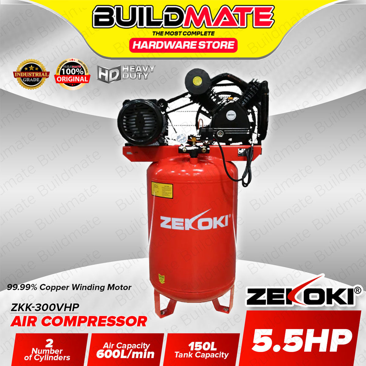 Compressor Buildit BUILDMATE Zekoki 5.5hp Vertical Type Air Compressor 150L with 99.99% C ...
