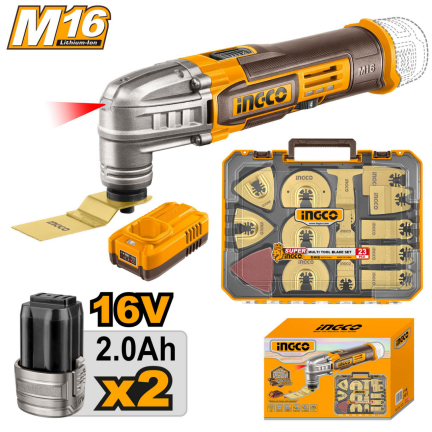 INGCO 16V Cordless Multi-tool with 2pcs Battery and Charger Set COSLI241299 ICPT - BUILDMATE