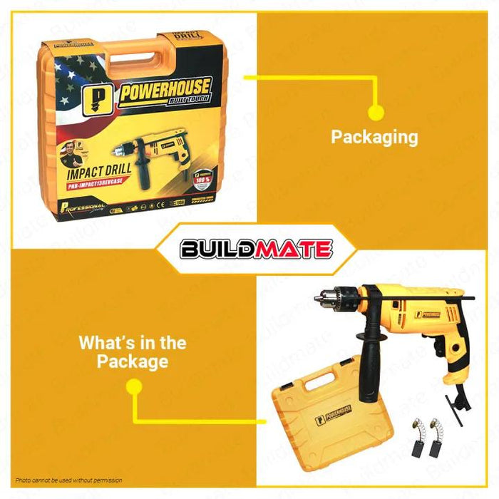 BUILDMATE Powerhouse USA 13MM Impact Drill Hammer Function 750W / 800W With Case Electric Concrete Steel Wood Drilling - PHPT