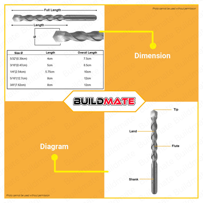 BUILDMATE Ingco 5PCS Masonry Drill Bit Set SOLD PER SET AKD3051 / UAKD3051 - IHT<br>