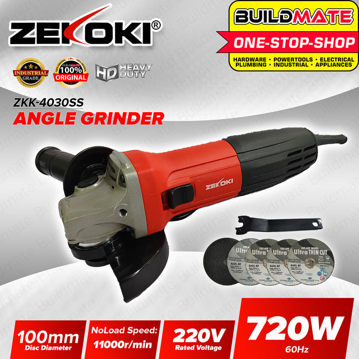 BUILDMATE Zekoki 720W 100mm Angle Grinder Cutting Machine Slide Switch Grinding Wheels Heavy Duty ZKK-4030SS