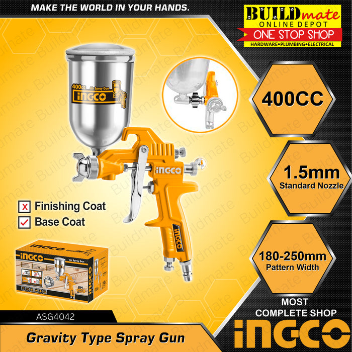 INGCO Gravity Type Spray Gun 400CC (1.5mm Nozzle) Paint Spray for Base Coat ASG4042 •BUILDMATE• IHT