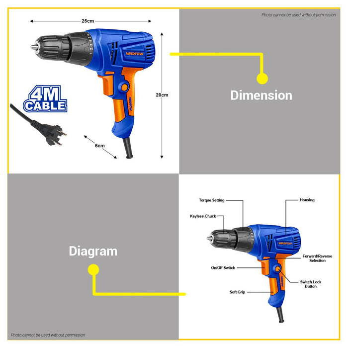 BUILDMATE Wadfow Electric Drill 280W Rotary Drill Driver for Wood, Metal, Plastic and Masonry Drilling Power Tools WED15281 - WPT