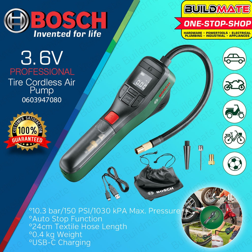 BOSCH Cordless Compressed Air Pump 3.6V 3.0Ah 150PSI Tire Air Pump wit —  Buildmate