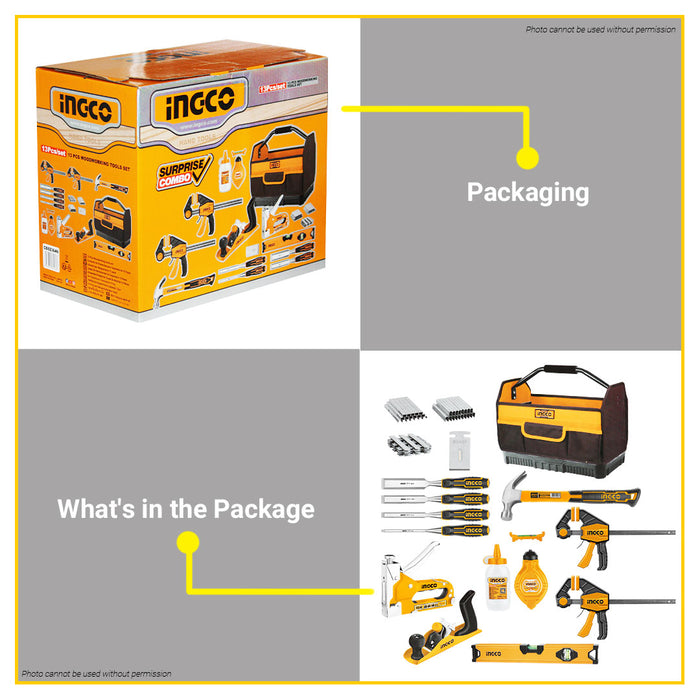 BUILDMATE Ingco Woodworking Tools Set 13PCS/SET | 32PCS/SET Hammer Planer Staple Chalk Line Clamp Level Tool Bag Organizer Storage [SOLD PER SET] HKTHP10321 | COS23046 • IPX