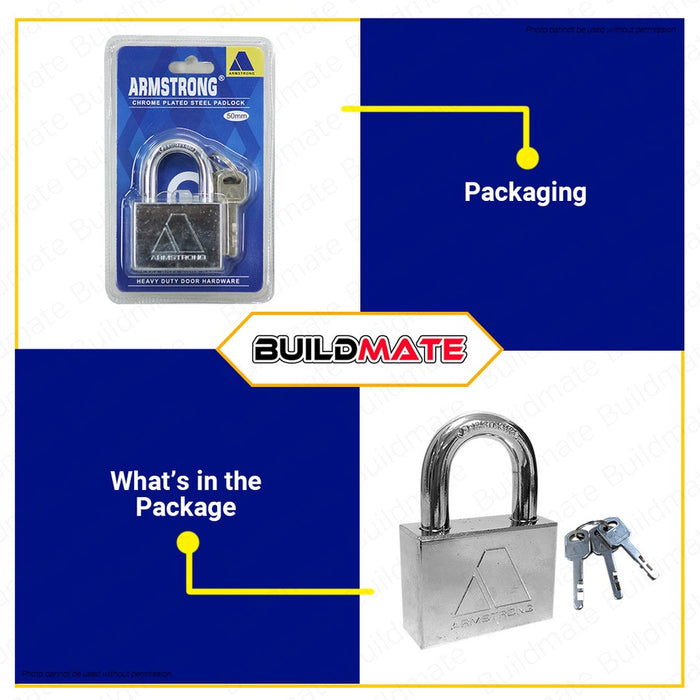 AMSTRONG Chrome Plated Steel Padlock Short Shackle 30mm | 40mm | 50mm SOLD PER PIECE •BUILDMATE•