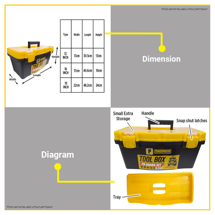 BUILDMATE Powerhouse 3pcs Tool Box Set With Extra Storage Plastic Buckle Tools Storage Stackable Plastic Tool Kit Organizer Box PH-GUARD-SET - PHHT