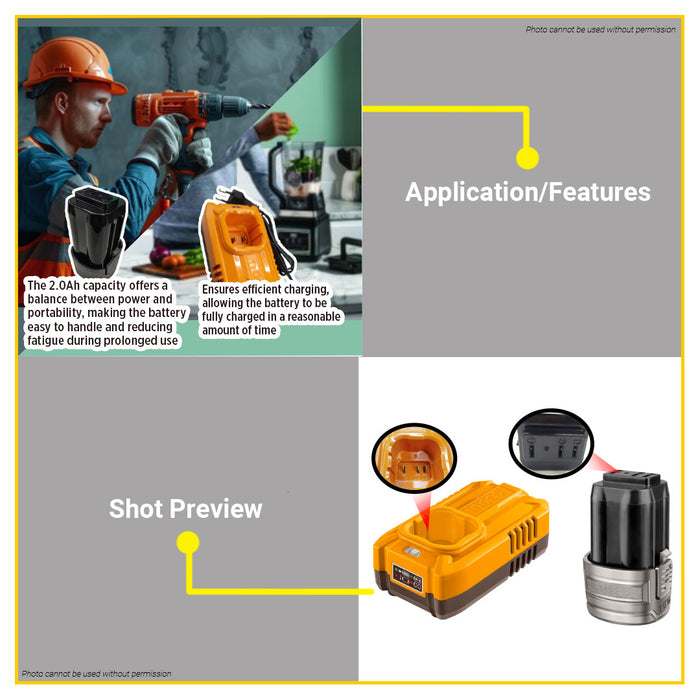 BUILDMATE Ingco 16V Rechargeable Lithium-Ion Battery Pack / 1.3A M16 Battery Charger Cordless Power Tool Accessories SOLD PER PIECE FBLI1620 (Battery)  / FCLI1613 (Charger) - ICPT