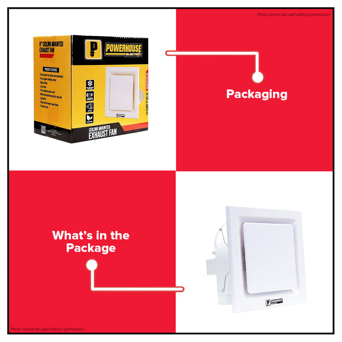 POWERHOUSE Electric Exhaust Fan Ceiling Mounted Vortex Series 8" Inch & 10" Inch •BUILDMATE• PHE