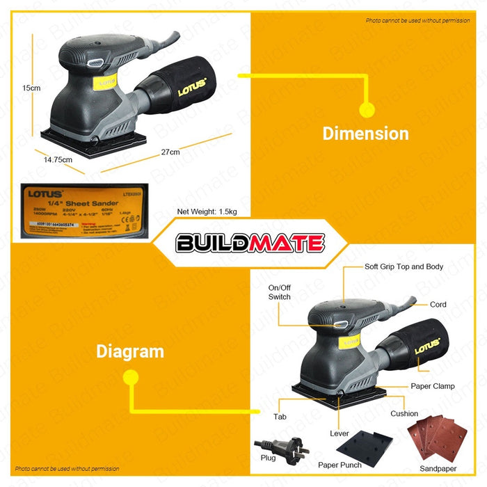 [COMBO C] BUILDMATE Lotus Impact Drill 750W HD750X with Circular Saw 1500W LTCS1500X & Palm Orbital Sander 250W LTEX250X & Palm Router/ Trimmer 550W LTPR550X - LPT