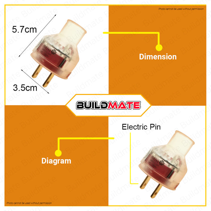 BUILDMATE Omni Transparent Regular Rubber Plug 5A 250V Heavy Quality Rubberized Electrical Power Plug WRR101