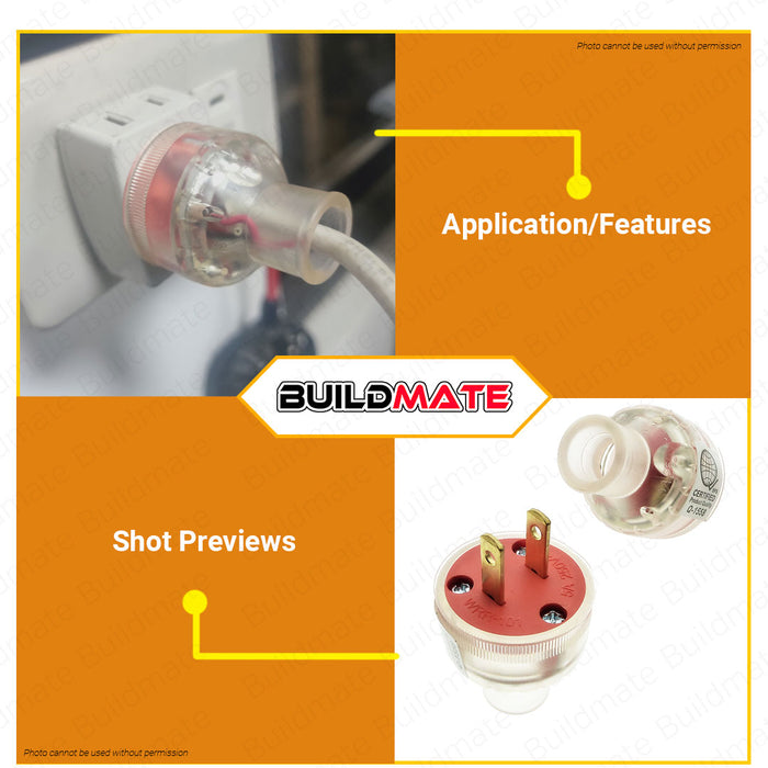 BUILDMATE Omni Transparent Regular Rubber Plug 5A 250V Heavy Quality Rubberized Electrical Power Plug WRR101