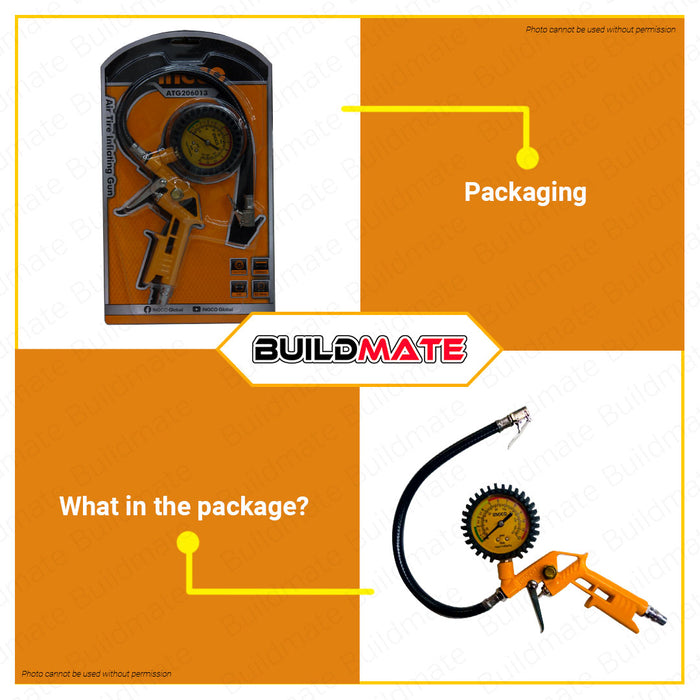 BUILDMATE Ingco Air Tire Inflating Gun 1/4" Inch 174PSI Air Inflator Air Pressure Gauge Air Compressor Tire Inflator Vehicle Tester Inflation Monitoring ATG206013 • IHT