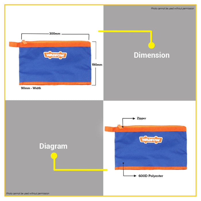 BUILDMATE Wadfow Tools Bag Pouch 300 x 190mm Storing Small Tools Kit Organizer Storage WTG7101 • WHT