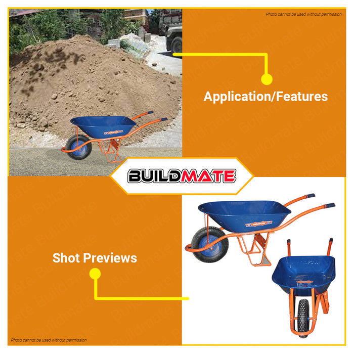 BUILDMATE Wadfow Wheel Barrow 130KG Pneumatic Wheel Garden Cart Wheelbarrow Heavy Duty Cart Wheel Barrow Garden Barrow Kartilya Utility Dump Cart Garden Tools WWB7F01 • WHT