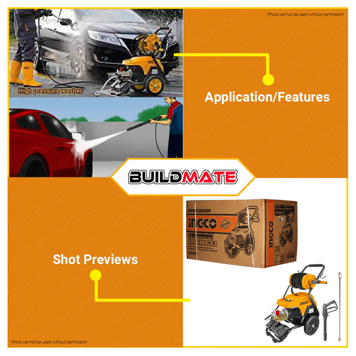 INGCO Industrial High Pressure Washer 130Bar 3000W Copper Wire Motor Pump Heavy Duty Washer Cleaner Electric Pressure Washer HPWR30008P • BUILDMATE• IPT