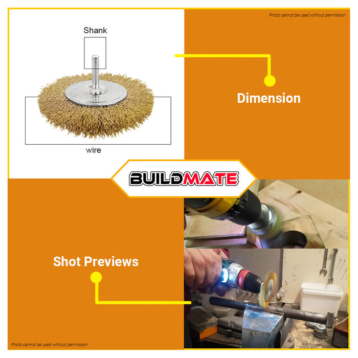 BUILDMATE Wadfow Wire Cup Brush Set 3PCS | 5PCS [SOLD PER SET] Wire Cup Set Shank Crimped Brush Set Finishing Tools Cup Wire Wheels Brush Set Drill Bit Iron Wire Metal Polishing WCE6401 | WCE6402 • WHT