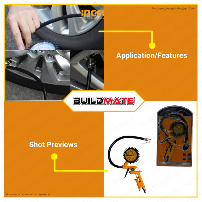 BUILDMATE Ingco Air Tire Inflating Gun 1/4" Inch 174PSI Air Inflator Air Pressure Gauge Air Compressor Tire Inflator Vehicle Tester Inflation Monitoring ATG206013 • IHT
