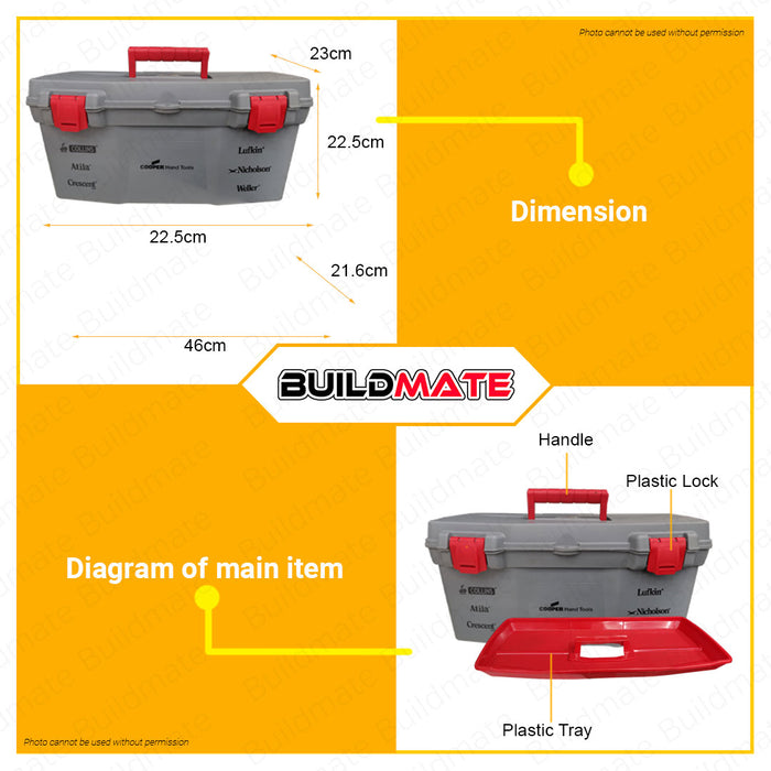 BUILDMATE Butterfly | Lufkin 19" Inch Plastic Tool Box Organizer Toolbox Heavy Duty Plastic Organizer Storage with Tray Inside Plastic Latches Storage Box Storage Tool #419-19" | CTB19