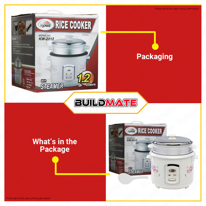 BUILDMATE Kyowa Electric Rice Cooker with Steamer 1.2L 450W Multi-Function Electric Hot Pot Cooker Non-Stick Liner KW-2012 •