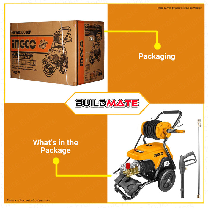 INGCO Industrial High Pressure Washer 130Bar 3000W Copper Wire Motor Pump Heavy Duty Washer Cleaner Electric Pressure Washer HPWR30008P • BUILDMATE• IPT