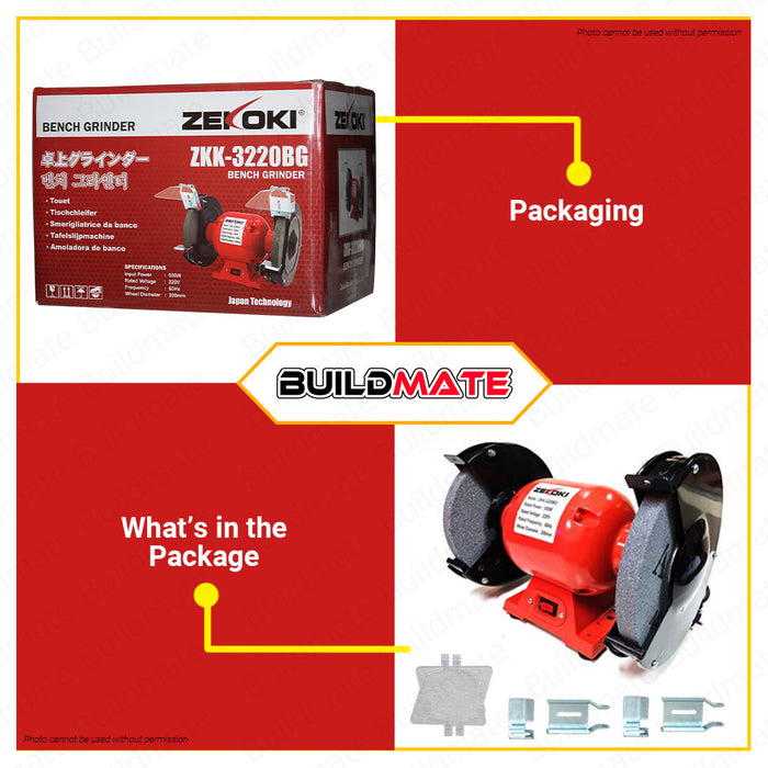 BUILDMATE Zekoki Heavy Duty Bench Grinder 6" Inch 250W 1/3HP | 8" Inch 550W 3/4HP with Grinding Wheel Electric Bench Grinder Polishing Grinder Engraving Tool Table Grinder ZKK-3215BG | ZKK-3220BG •