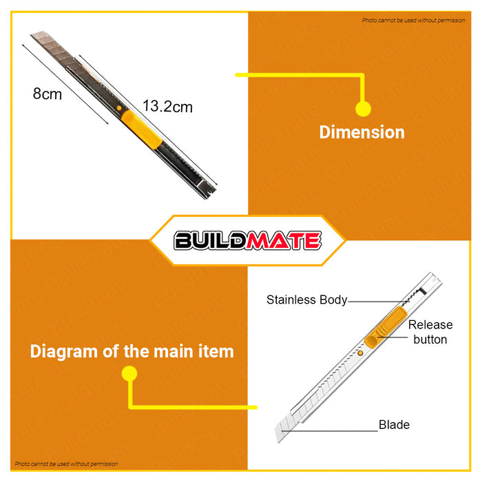 INGCO Snap-Off Blade Knife 132MM Handy Utility Knife Cutter Blade Knife Wide Blade Stainless Body Multi-Purpose Retractable Precision Knife HKNS1806 •BUILDMATE• HT2