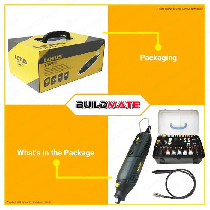 LOTUS Rotary Tool Kit Mini Die Grinder Engraver with 218PCS Accessories LRT170C •BUILDMATE• LPT