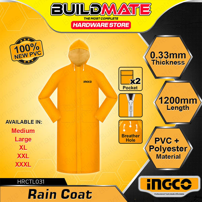 BUILDMATE Ingco Rain Coat Medium-XXL PVC Hooded Waterproof Raincoat Kapote SOLD PER PIECE  HRCTL031 - IHT