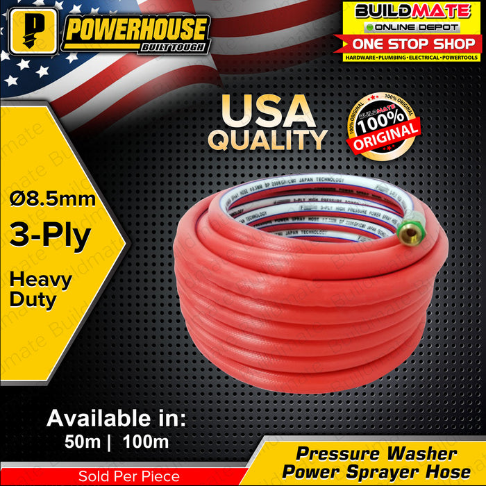 POWERHOUSE 3-PLY Pressure Washer Power Sprayer Hose (RED) Ø8.5mm 50M | 100M •BUILDMATE• PHI