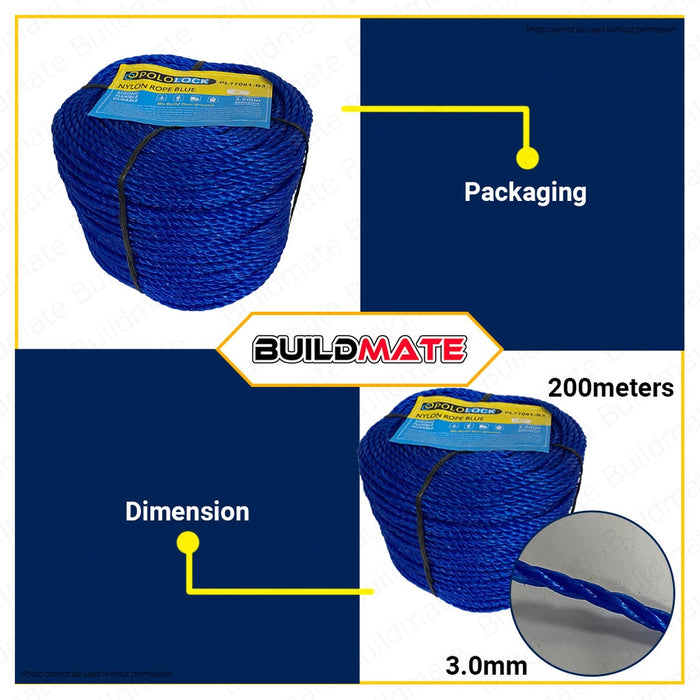 Nylon Rope 200m 3mm # 6 HIGH QUALITY RANDOM COLOR PL77001-03 •BUILDMATE•