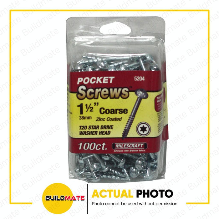 BUILDMATE Milescraft 100PCS/PACK Pocket Screw Coarse 1"  / 1.25"  / 1.5" Self -Tapping T20 Washer Head Pocket Hole Star Screws  #5201 #5202 #5204