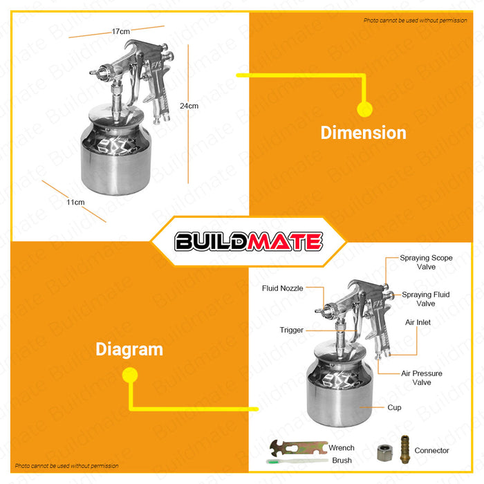 PROMAN Suction Type Air Spray Gun 750ml Professional Air Paint Sprayer Spray Guns P11-776 •BUILDMATE