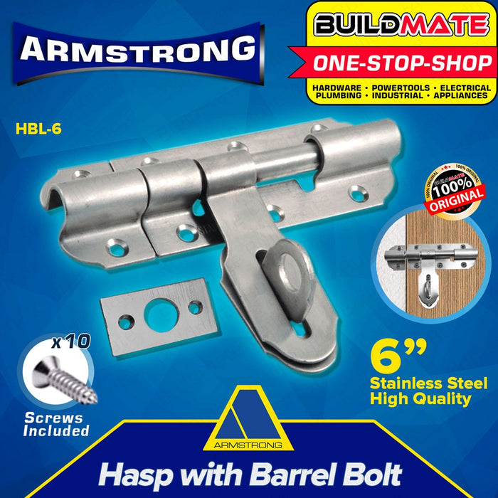 Armstrong Heavy Duty Stainless Steel Barrel Bolt with Hasp 6'' HBL-6 •BUILDMATE•