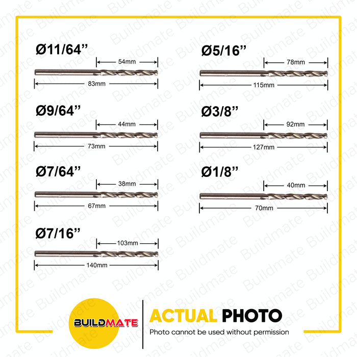[BLISTER] POWERHOUSE USA ANSI M35 HSS Cobalt Jobber Metal Drill Bit Heavy Duty 5/16" | 3/8" | 11/64" | 1/8" | 7/16" | 7/64" | 9/64" SOLD PER 1 PC •BUILDMATE• PTAA
