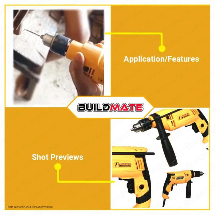 BUILDMATE Powerhouse USA 13MM Impact Drill Hammer Function 750W / 800W With Case Electric Concrete Steel Wood Drilling - PHPT